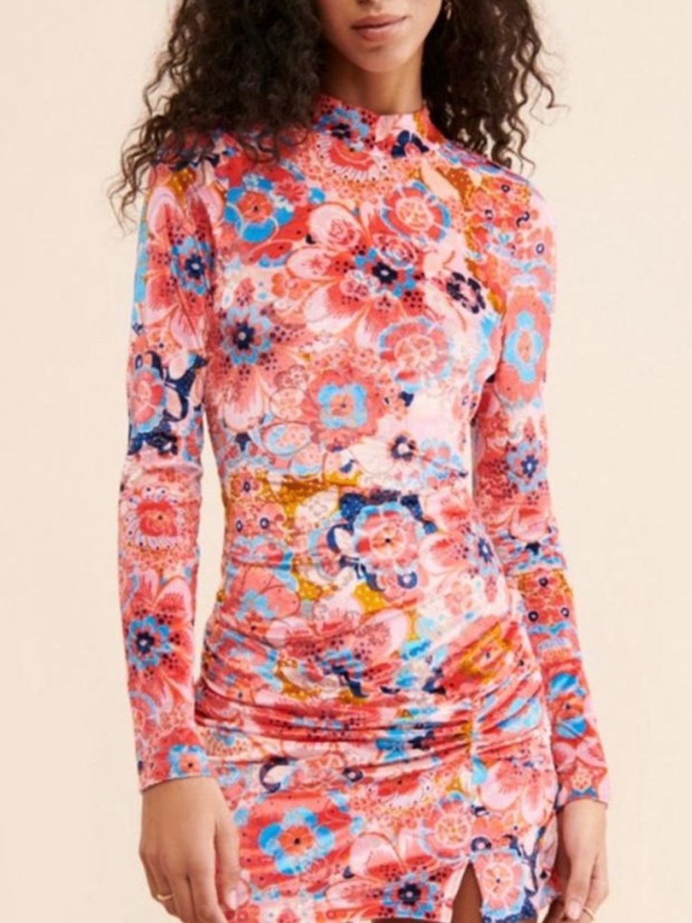 Free People Pink Multi Floral Long-Sleeve Bodycon Dress